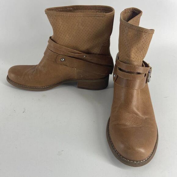 Marc Fisher Brown Leather fall rounded toe low chunky heel Ankle Boots Womens 7 - Picture 3 of 8